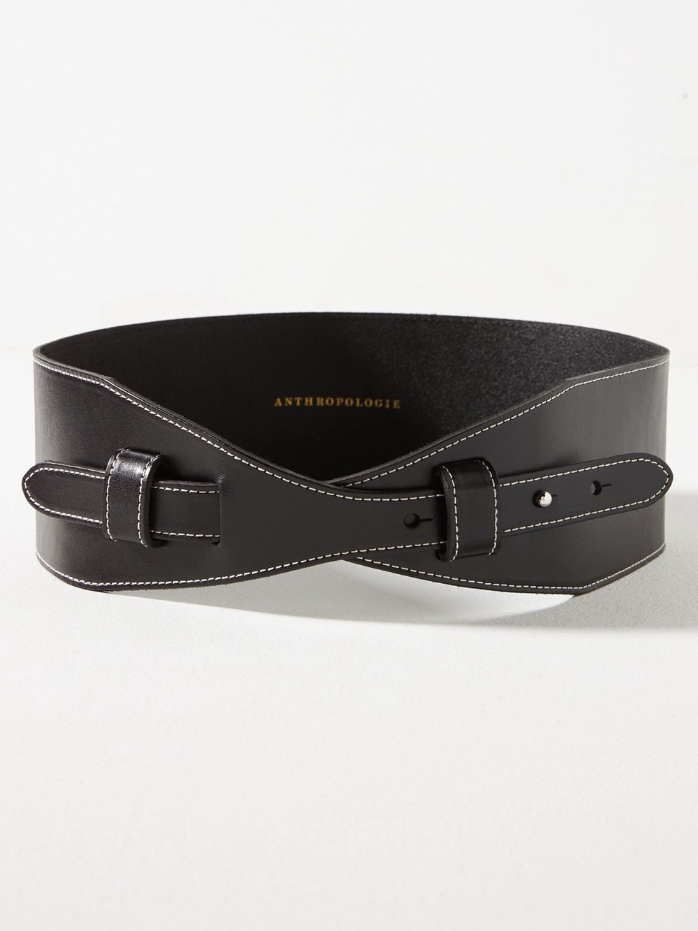 Anthropologie Wide Corset Leather Wrap Waist Belt Black SIZE Medium NEW - Picture 3 of 8